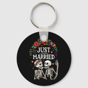 Just Married Halloween Skeleton Bride and Groom Key Ring