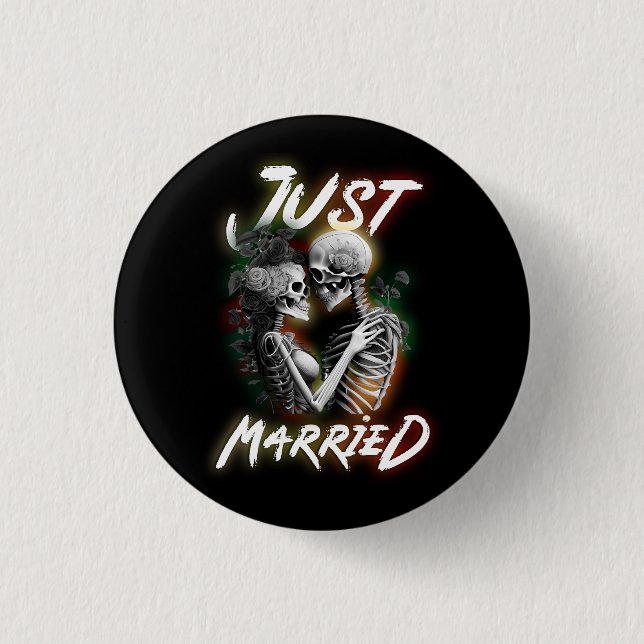 Just Married Halloween Skeleton Bride And Groom We 3 Cm Round Badge (Front)