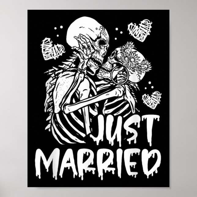 Just Married Halloween Skeleton Bride And Groom We Poster (Front)