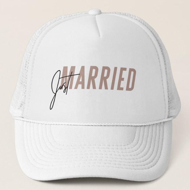 Just Married Hat | Newlywed Hat - Dark Pink (Front)