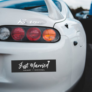 Just Married Heart Black Wedding Newlywed Bumper Sticker