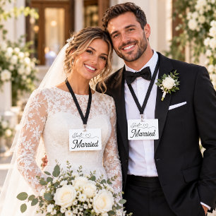 Just Married Heart ID Badge