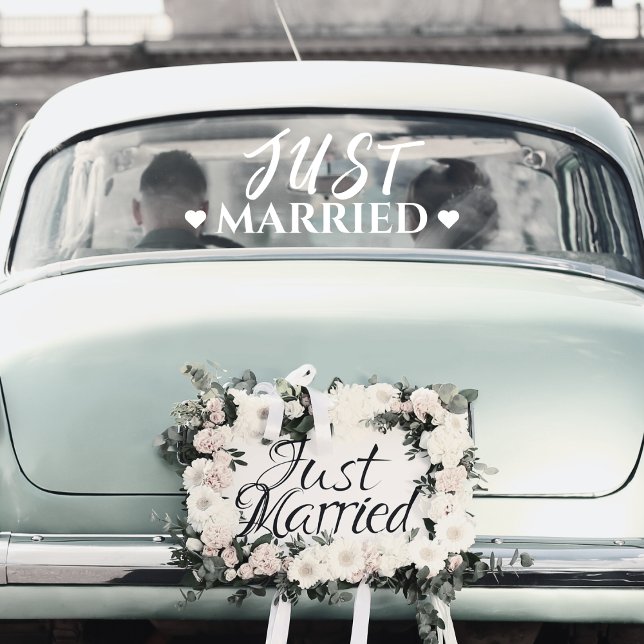 Just Married Heart Wedding Newlywed Car Sticker (car window just married window cling sticker)