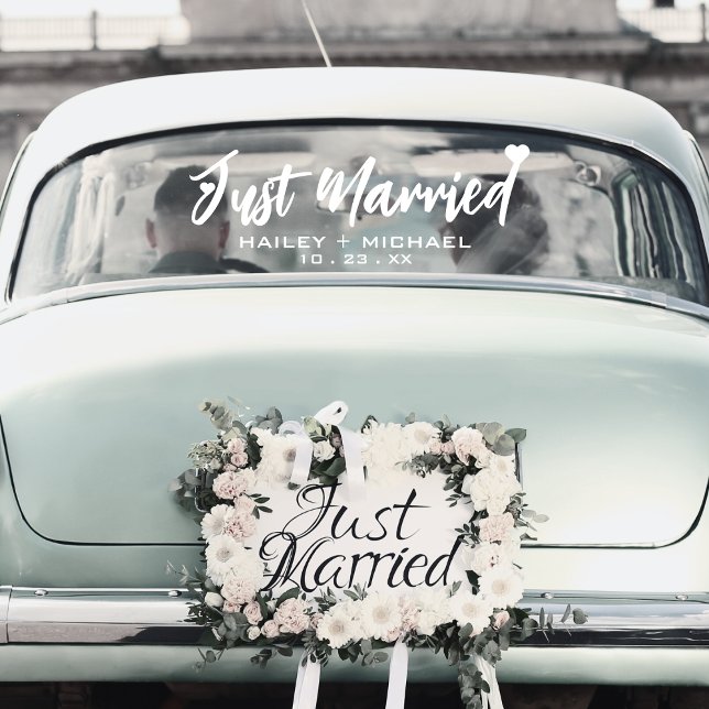 Just Married Heart Wedding Newlywed Car Sticker (just married car window cling sticker)