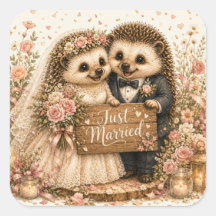 Just Married Hedgehog Romantic Cottagecore Wedding