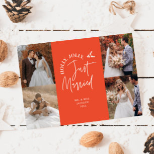 Just Married Holiday Newlywed Photo Retro Red Card