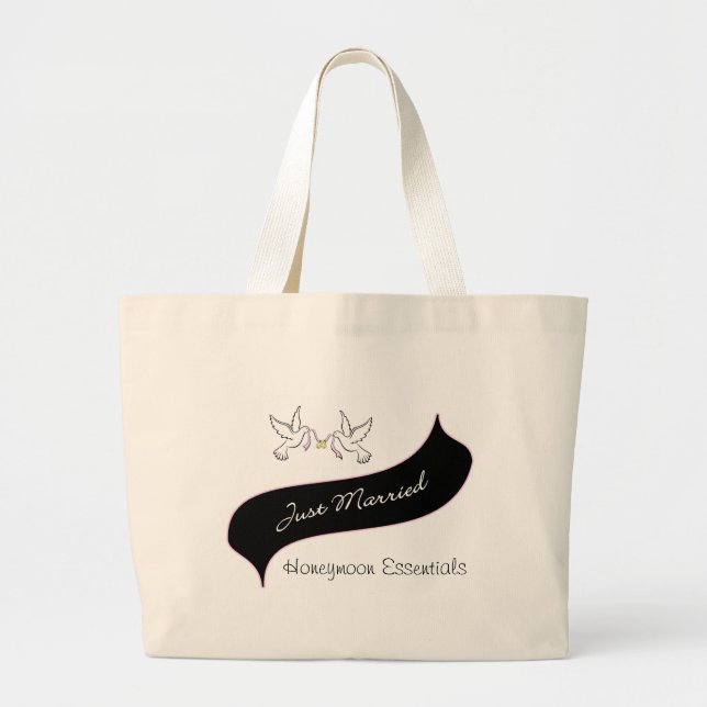 Just Married Honeymoon Essentials Large Tote Bag (Front)