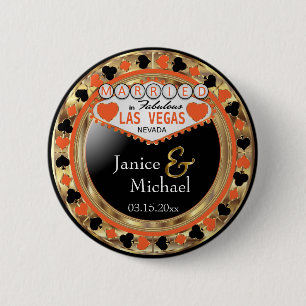 Just Married in Fabulous Las Vegas Orange 6 Cm Round Badge