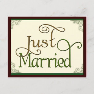Just Married in swirl fun font Announcement