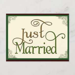 Just Married in swirl fun font Announcement Postcard