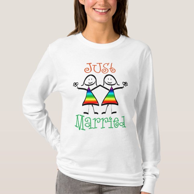 Just Married Lesbian Wedding T-shirt (Front)