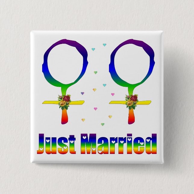 Just Married Lesbians 15 Cm Square Badge (Front)