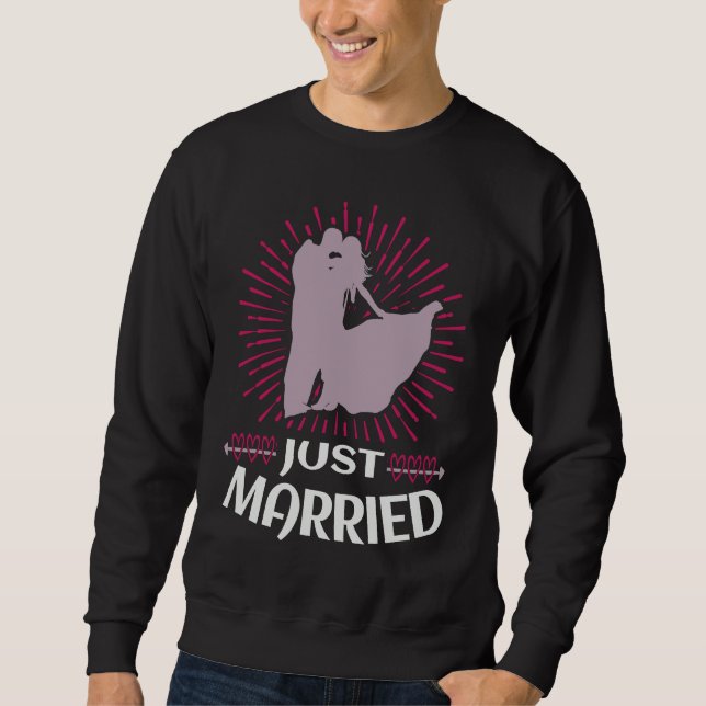 Just Married Lovable Valentine Illustration Saying Sweatshirt (Front)