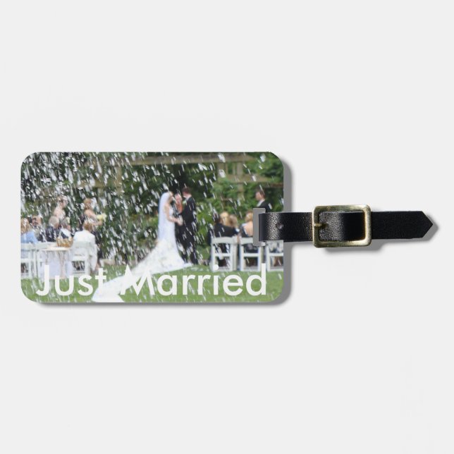 Just Married Luggage Tag With Leather Strap (Front Horizontal)