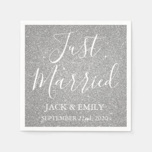 Just Married Luxury Silver Napkins