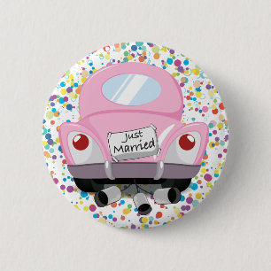 just+married,married+car,cartoon+marriage+car,marr 6 cm round badge