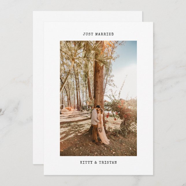 Just Married Minimal Typewriter Photo Elopement Announcement (Front/Back)