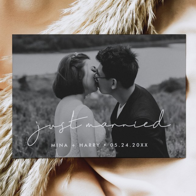Just married Minimalist handwritten photo Announcement (Creator Uploaded)