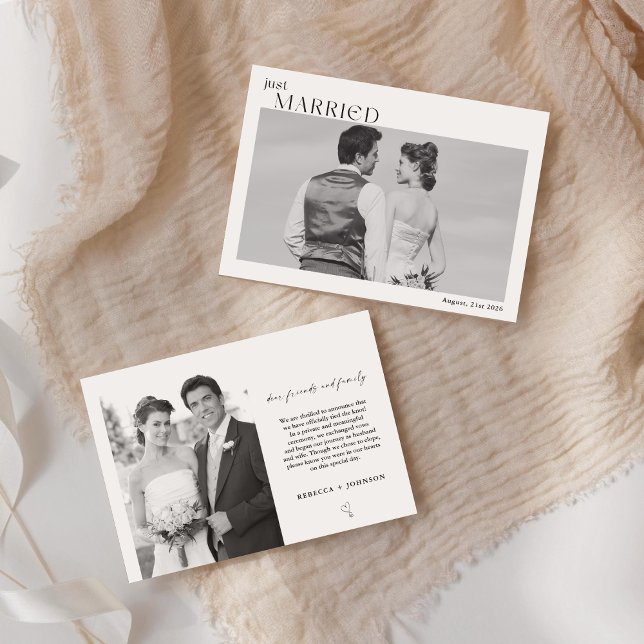 Just Married Modern Black and White Photo Announcement (Creator Uploaded)