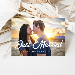 Just Married Modern Contemporary Wedding Photo Announcement