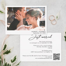 Just married modern elopement photo qr code card