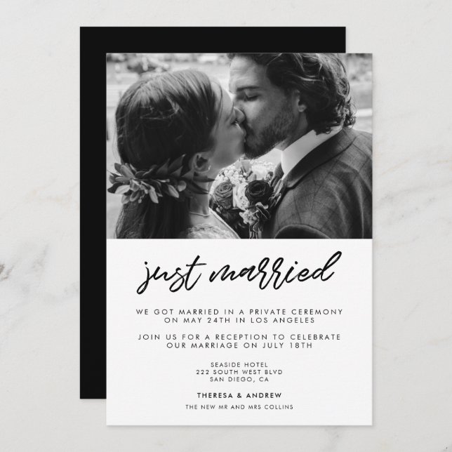 Just married Modern typography photo announcement (Front/Back)