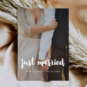 Just married Modern typography wedding photo card