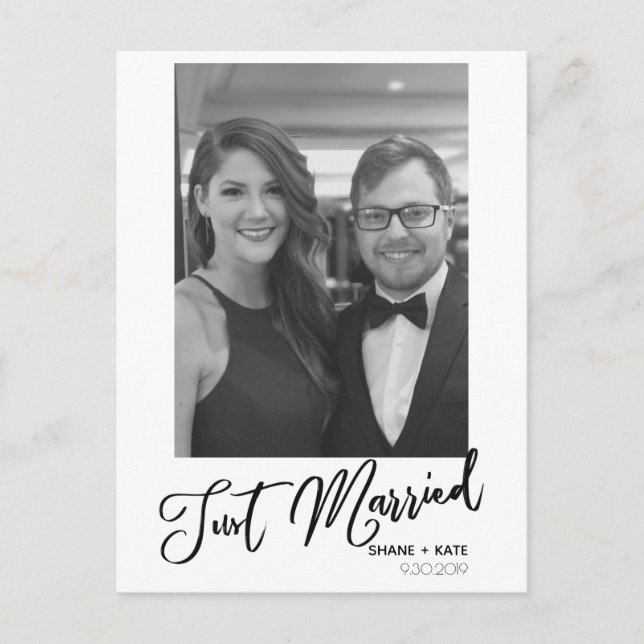 Just Married Modern Wedding Announcement Photo Postcard (Front)