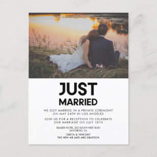 Just married Modern wedding photo announcement Postcard