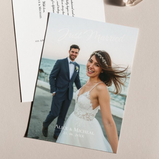 Just Married Modern Wedding Photo Announcement Postcard (Creator Uploaded)