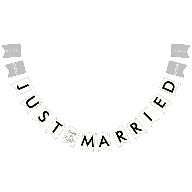 Just Married Monogram Black White Silver Bunting (All)