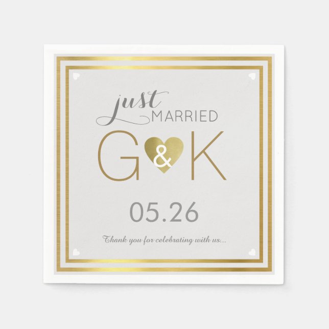 Just Married + Monogram . Wedding reception nice Napkin (Front)