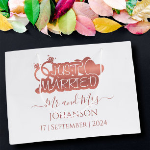 Just Married Mr and Mrs Rose Gold wedding favours Large Gift Bag