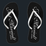 Just Married Mr Mrs flip flops for bride and groom<br><div class="desc">Just Married Mr and Mrs flip flops for bride and groom couple. Personalised name elegant flipflops for newlyweds and their entourage. Make your own personalised wedge sandals for team bride, brides maid, maid of honour, flower girl, mother of the bride, mother of the groom, crew, guests etc. Cute summer slippers...</div>