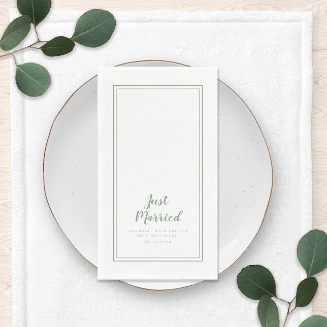 Just Married Mr & Mrs Rustic Green Wedding Dinner Napkin (Creator Uploaded)