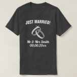 Just Married Mr & Mrs t shirt set for newly weds<br><div class="desc">Just Married Mr & Mrs t shirt set for newly weds. Fun anniversary or wedding day gift idea for newlyweds couple, bride and groom, honeymooners, husband and wife marriage etc. Personalizable names and date. Modern typography design with two interlocking rings. Double love symbol jewelry interlocked with each other. Create matching...</div>
