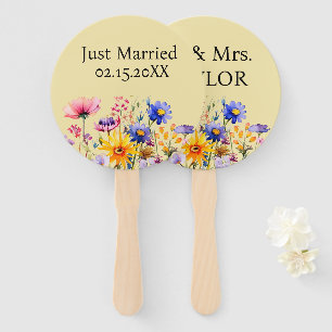 Just Married Mr. & Mrs. Wedding Wildflower Hand Fan