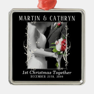 Just Married Name with Year 1st Christmas Metal Tree Decoration