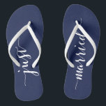 Just Married Navy Blue Wedding Party Flip Flops<br><div class="desc">Just Married simple navy blue wedding party flip flops with slim straps</div>