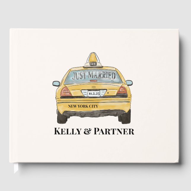 Just married New York City Taxi Wedding  Guest Book (Front)