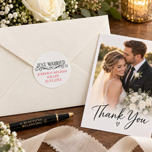 Just Married Newlywed Names Wedding Candle Favours Square Sticker