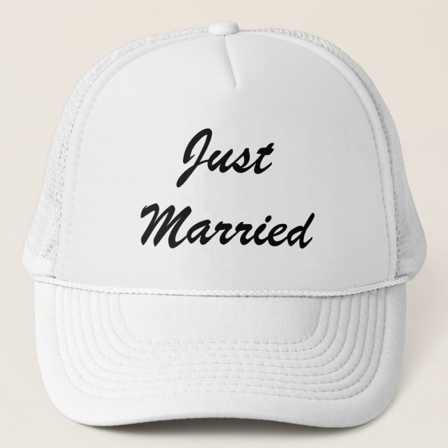 Just Married Newlyweds Gift Weddings Black White Trucker Hat (Front)