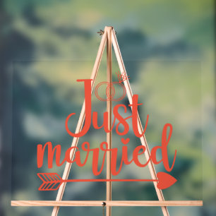 Just Married Orange Acrylic Sign