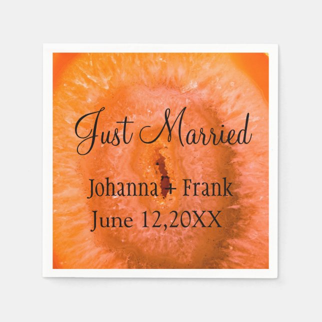 Just Married Orange Agate Napkin (Front)