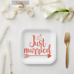 Just Married Orange Paper Plate