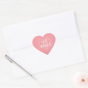 JUST MARRIED Ornate Calligraphy Lettering Heart Sticker