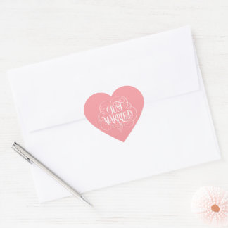 JUST MARRIED Ornate Calligraphy Lettering Heart Sticker