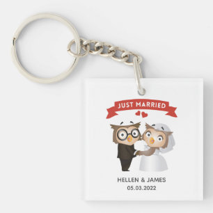 Just Married Owl Wedding Key Ring