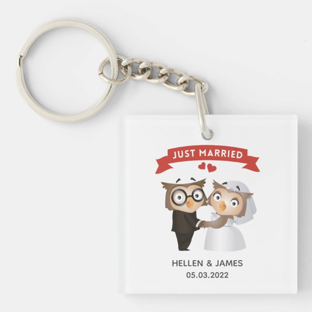 Just Married Owl Wedding   Key Ring (Front)