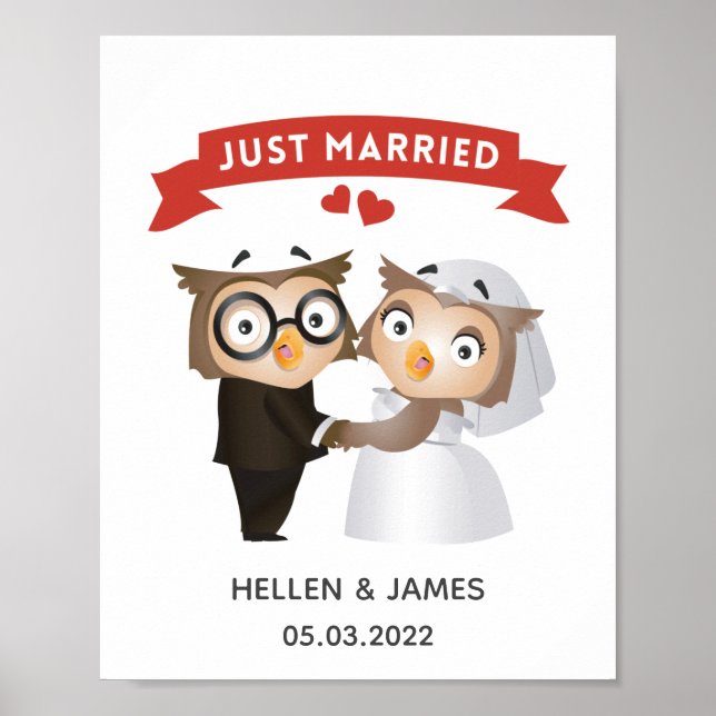Just Married Owl Wedding   Poster (Front)
